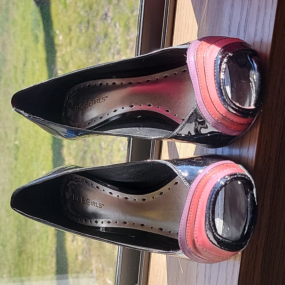 BCBGirls Patent Leather Peep Toe Heels